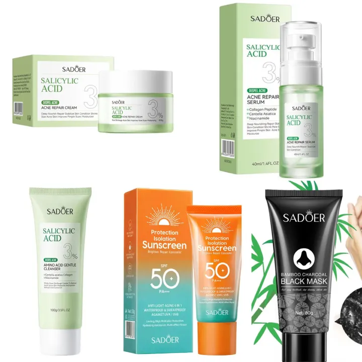 Sadoer 5Pcs  Salicylic Acid with Niacinamide + Suncreen & Bamboo Black mask